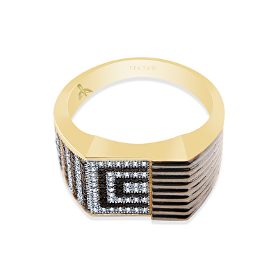 14 Ayar Sarı-Beyaz Altın Erkek Yüzük