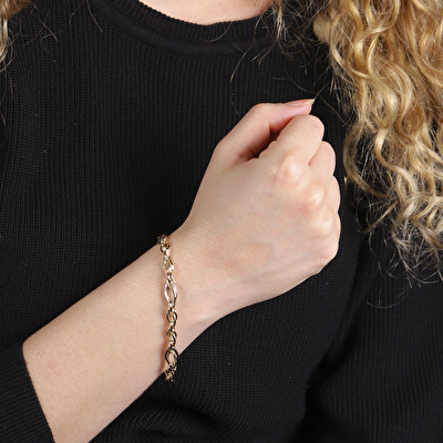 14 Ayar Sarı-Beyaz Altın Zincir Bileklik