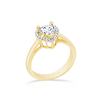 14 Ayar Sarı-Beyaz Altın Kalp Figürlü Yüzük