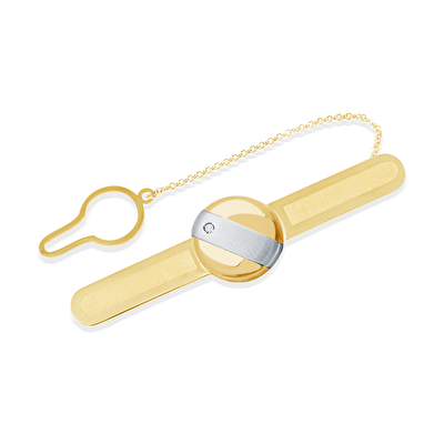 14 Ayar Sarı-Beyaz Altın Taşlı Kravat İğnesi