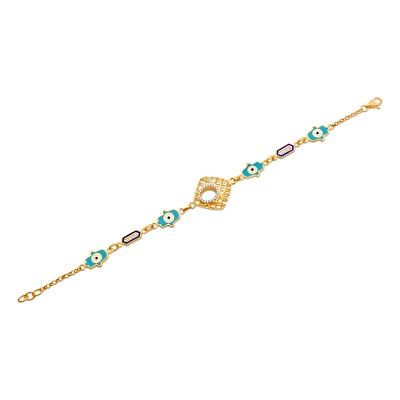 22 Ayar Sarı Altın Mavi Mineli Fatma Ana Eli Bileklik