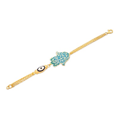 22 Ayar Sarı Altın Mavi Mineli Fatma Ana Eli Bileklik