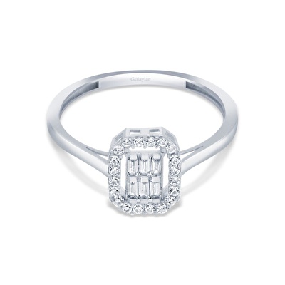 8 Ayar Beyaz Altın Baget Yüzük