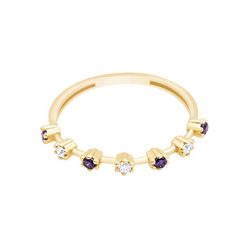 14 Ayar Sarı Altın Mor Taşlı Yüzük